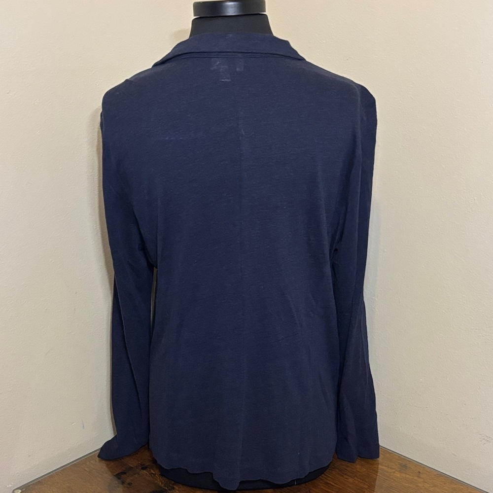 J Jill Navy Blue Open Front Blazer, Linen blend, large, EUC - Picture 4 of 7